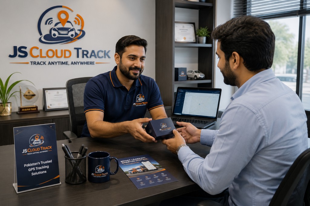 JS Cloud Track customer receiving GPS tracker at office